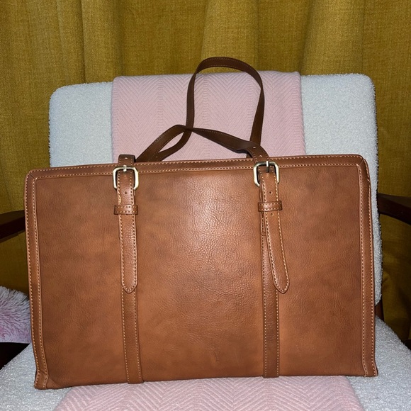 Chic Brown Leather Tote Bag for Laptop - Picture 3 of 9